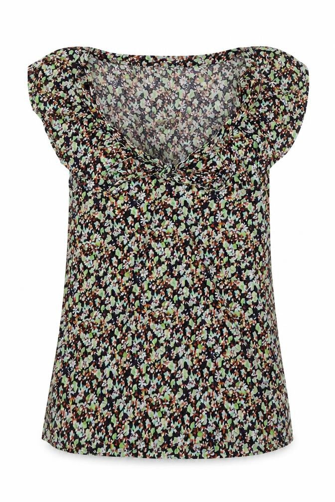 Front view of Topshop women’s multicoloured floral cotton basic blouse, size UK 8, round neck