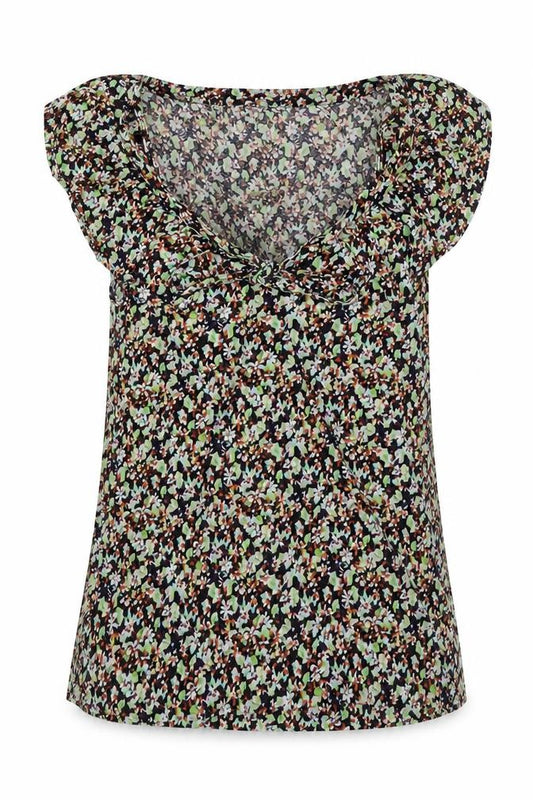 Front view of Topshop women’s multicoloured floral cotton basic blouse, size UK 8, round neck