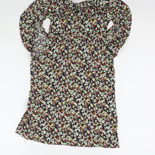 Topshop Womens Multicoloured Floral Cotton Basic Blouse Size 8 Round Neck