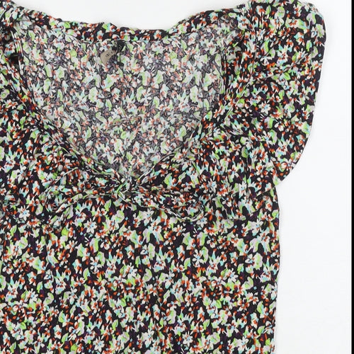 Topshop Womens Multicoloured Floral Cotton Basic Blouse Size 8 Round Neck