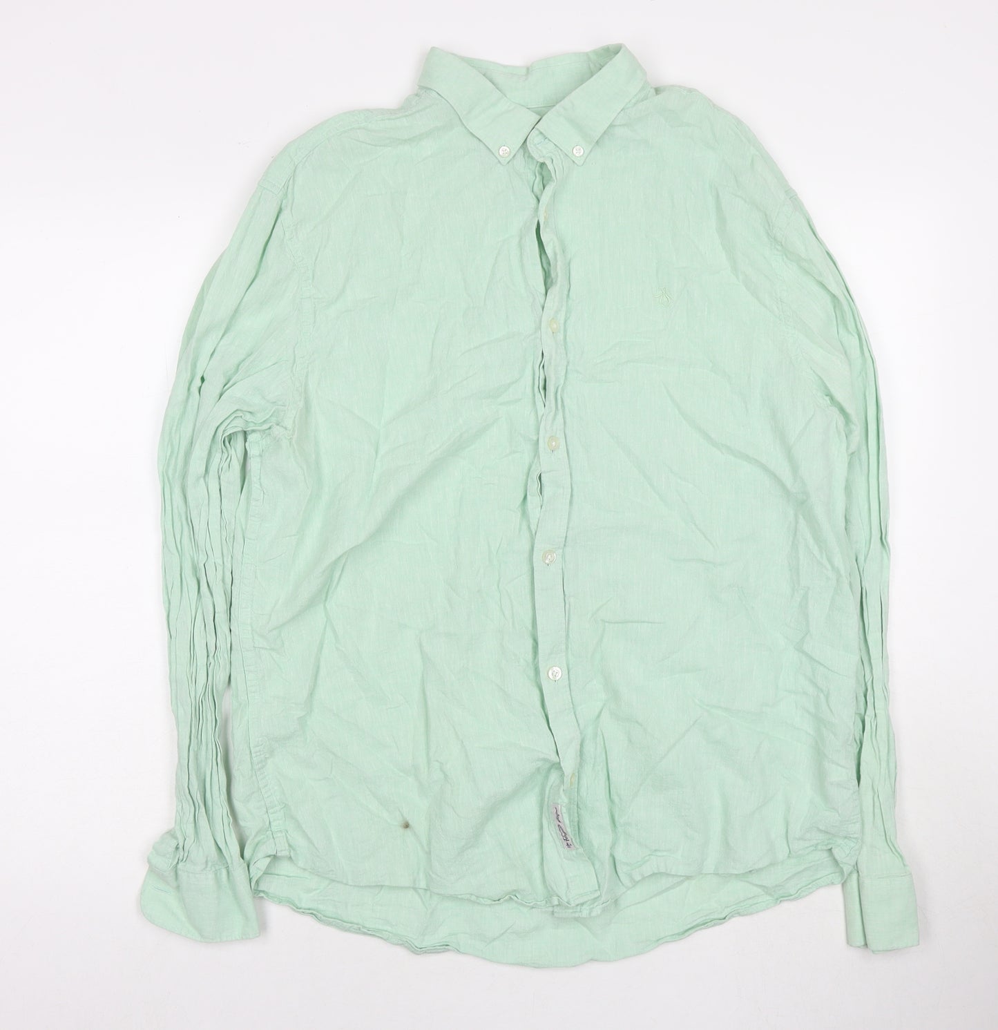 Original Penguin Mens Green Linen Button-Up Size XL Collared Button