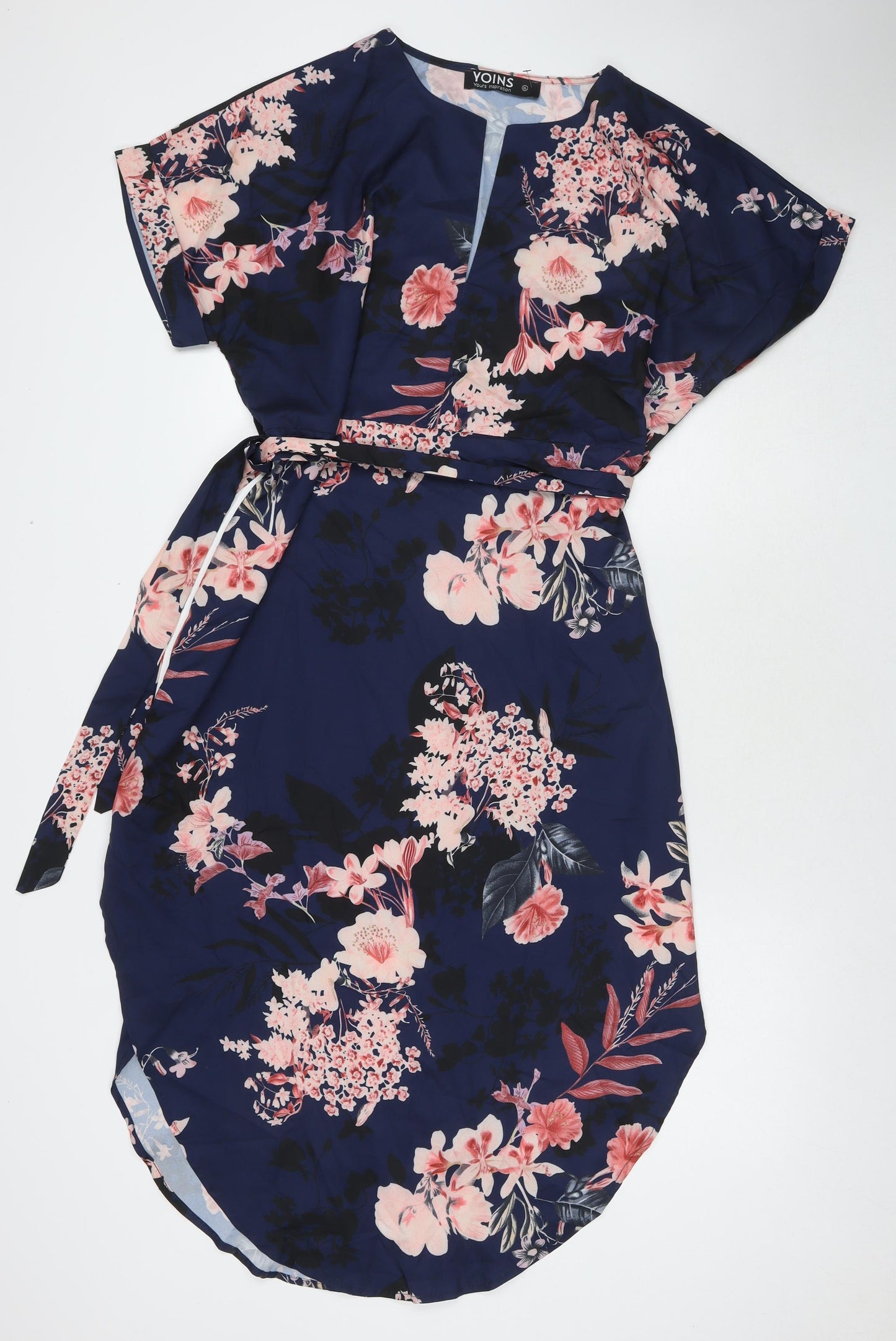 Yoins Womens Blue Floral Polyester Maxi Size XL V-Neck Pullover