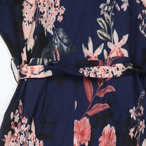 Yoins Womens Blue Floral Polyester Maxi Size XL V-Neck Pullover