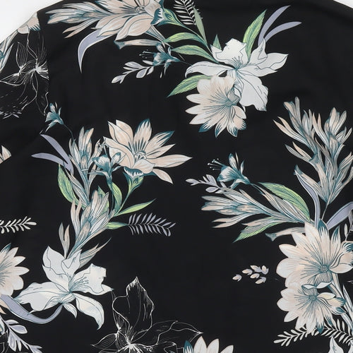 Wallis Womens Black Floral Polyester Basic Button-Up Size 12 Round Neck