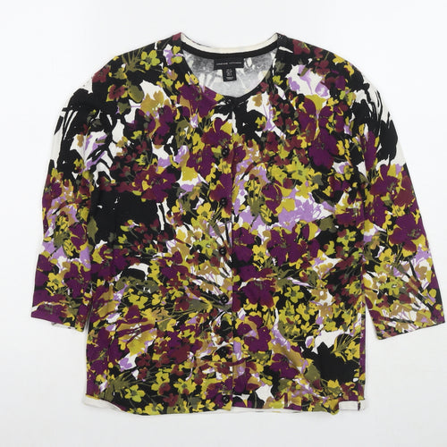 Adrienne Vittadini Womens Multicoloured Round Neck Floral Polyester Cardigan Jumper Size S
