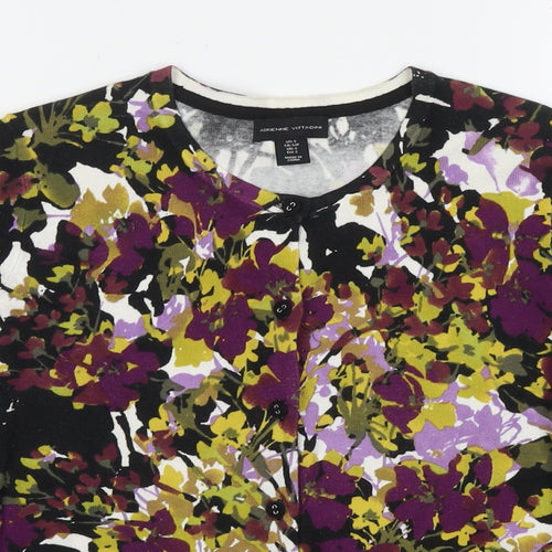 Adrienne Vittadini Womens Multicoloured Round Neck Floral Polyester Cardigan Jumper Size S