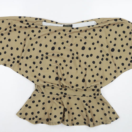 Miss Figa Womens Brown Polka Dot Polyester Basic Blouse Size 10 Boat Neck