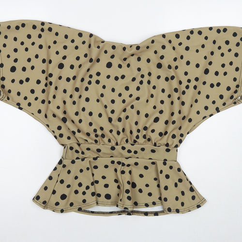 Miss Figa Womens Brown Polka Dot Polyester Basic Blouse Size 10 Boat Neck