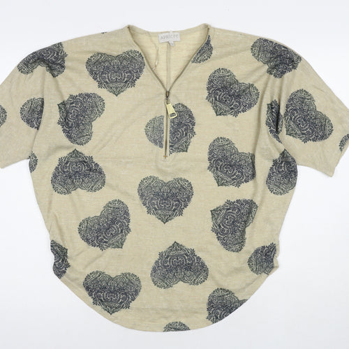 Apricot Womens Beige Geometric Polyester Basic T-Shirt Size S V-Neck - Hearts Size S/M