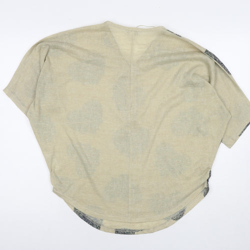 Apricot Womens Beige Geometric Polyester Basic T-Shirt Size S V-Neck - Hearts Size S/M