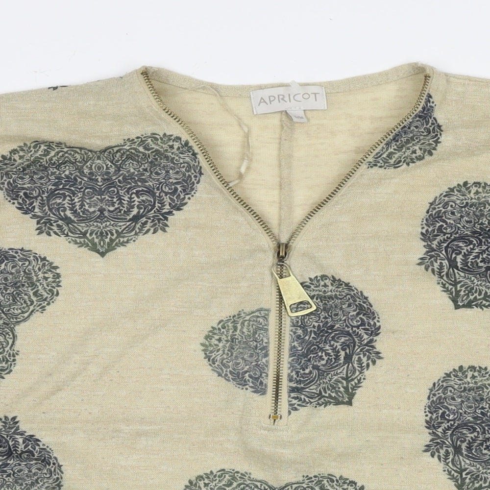 Apricot Womens Beige Geometric Polyester Basic T-Shirt Size S V-Neck - Hearts Size S/M