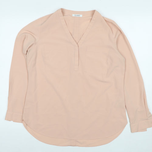Marks and Spencer Womens Beige Polyester Basic Blouse Size 12 V-Neck