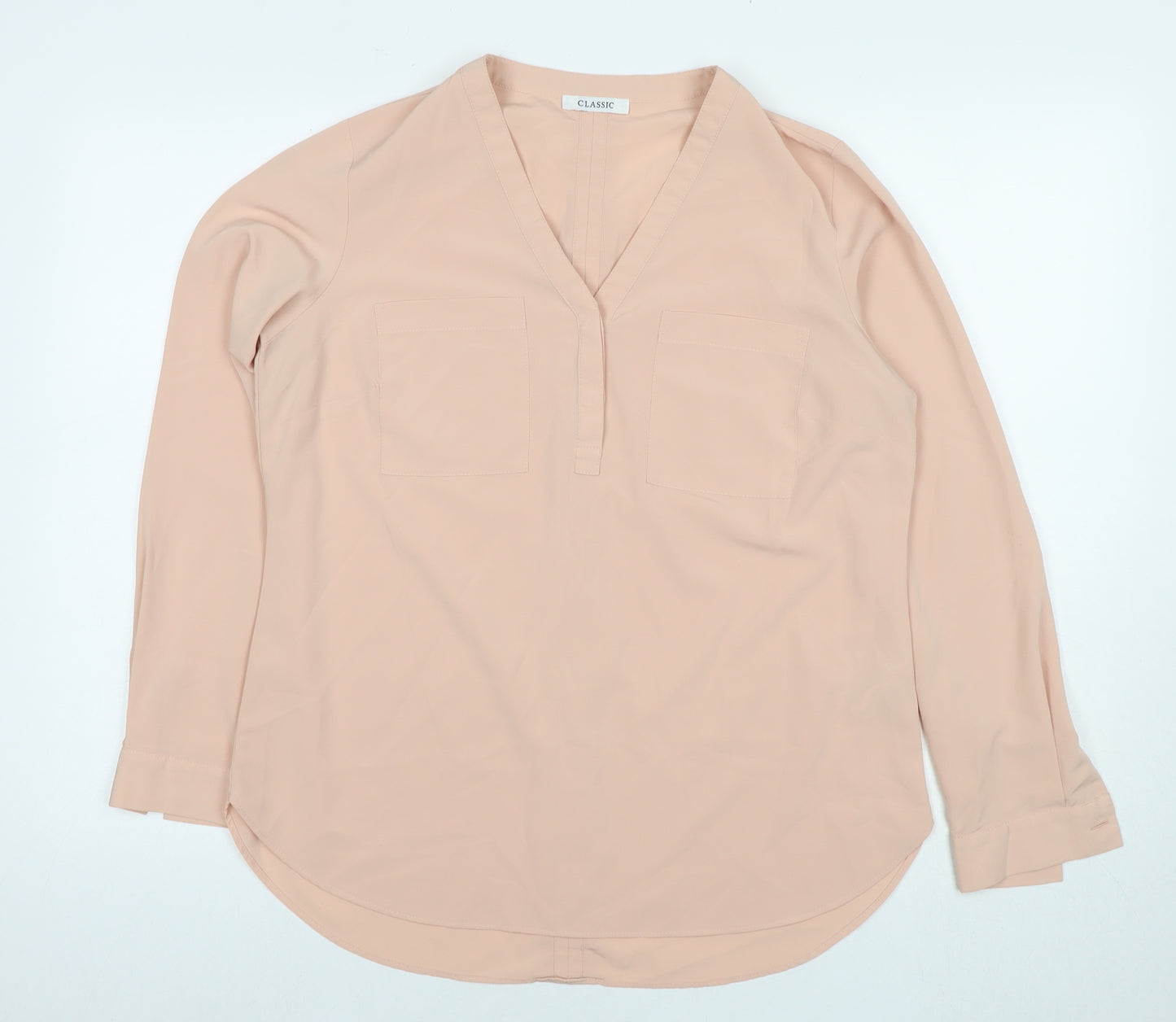 Marks and Spencer Womens Beige Polyester Basic Blouse Size 12 V-Neck