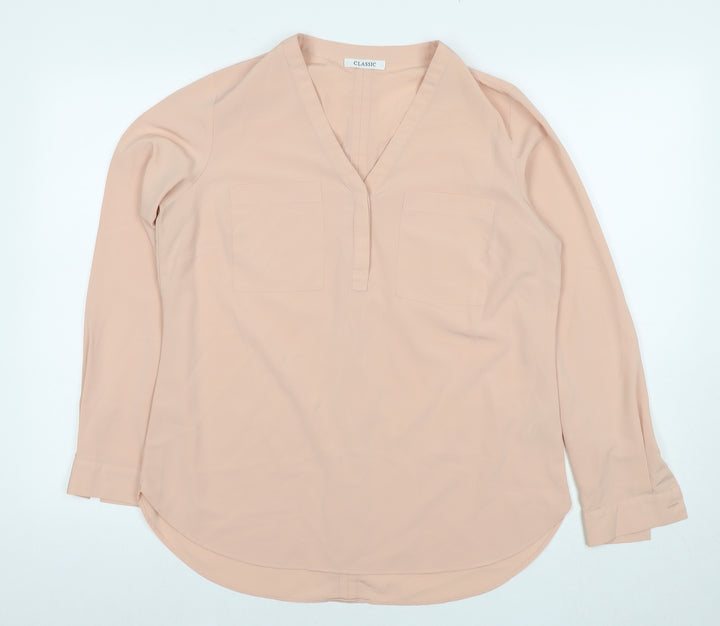 Marks and Spencer Womens Beige Polyester Basic Blouse Size 12 V-Neck