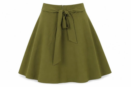 Front view of Belle Poque women’s green viscose swing skirt, size XL, zip