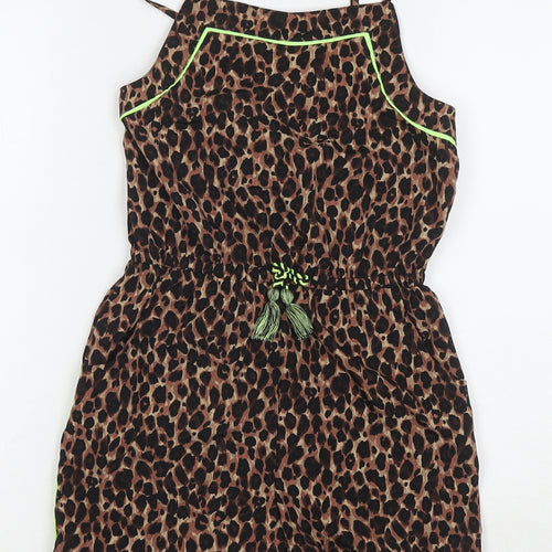 Candy Girls Brown Animal Print Polyester Romper One-Piece Size 10 Years L3 in Pullover - Leopard Print