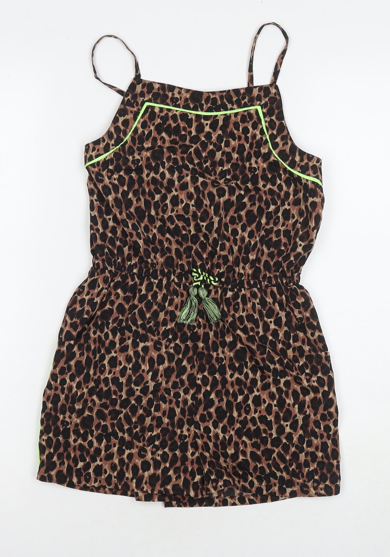 Candy Girls Brown Animal Print Polyester Romper One-Piece Size 10 Years L3 in Pullover - Leopard Print