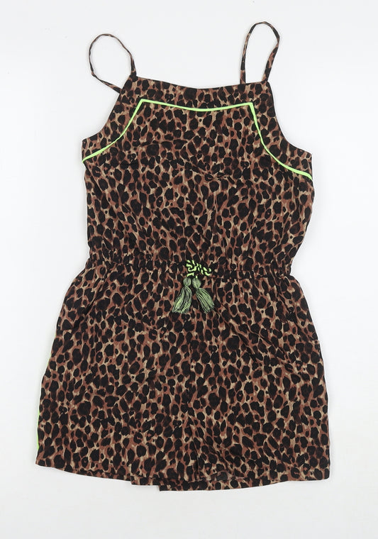 Candy Girls Brown Animal Print Polyester Romper One-Piece Size 10 Years L3 in Pullover - Leopard Print