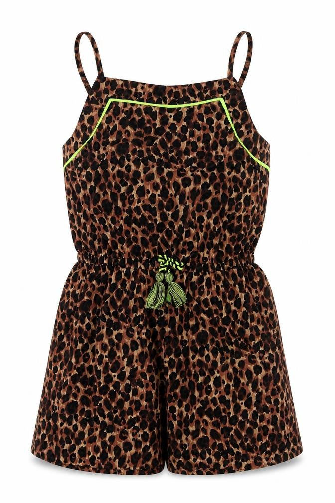 Candy Girls Brown Animal Print Polyester Romper One-Piece Size 10 Years L3 in Pullover - Leopard Print