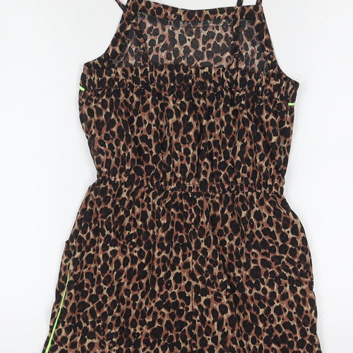 Candy Girls Brown Animal Print Polyester Romper One-Piece Size 10 Years L3 in Pullover - Leopard Print