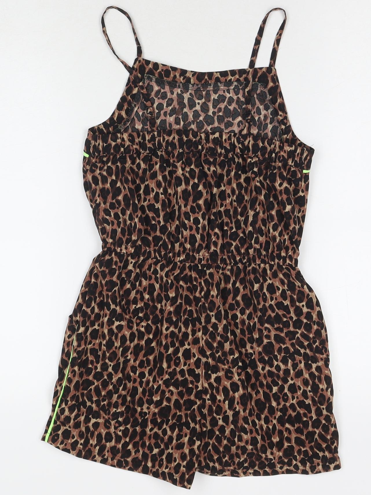 Candy Girls Brown Animal Print Polyester Romper One-Piece Size 10 Years L3 in Pullover - Leopard Print