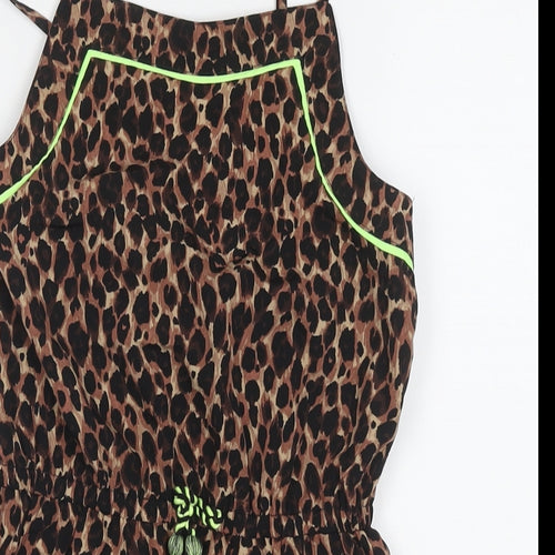 Candy Girls Brown Animal Print Polyester Romper One-Piece Size 10 Years L3 in Pullover - Leopard Print