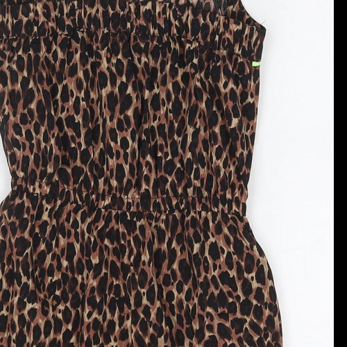 Candy Girls Brown Animal Print Polyester Romper One-Piece Size 10 Years L3 in Pullover - Leopard Print
