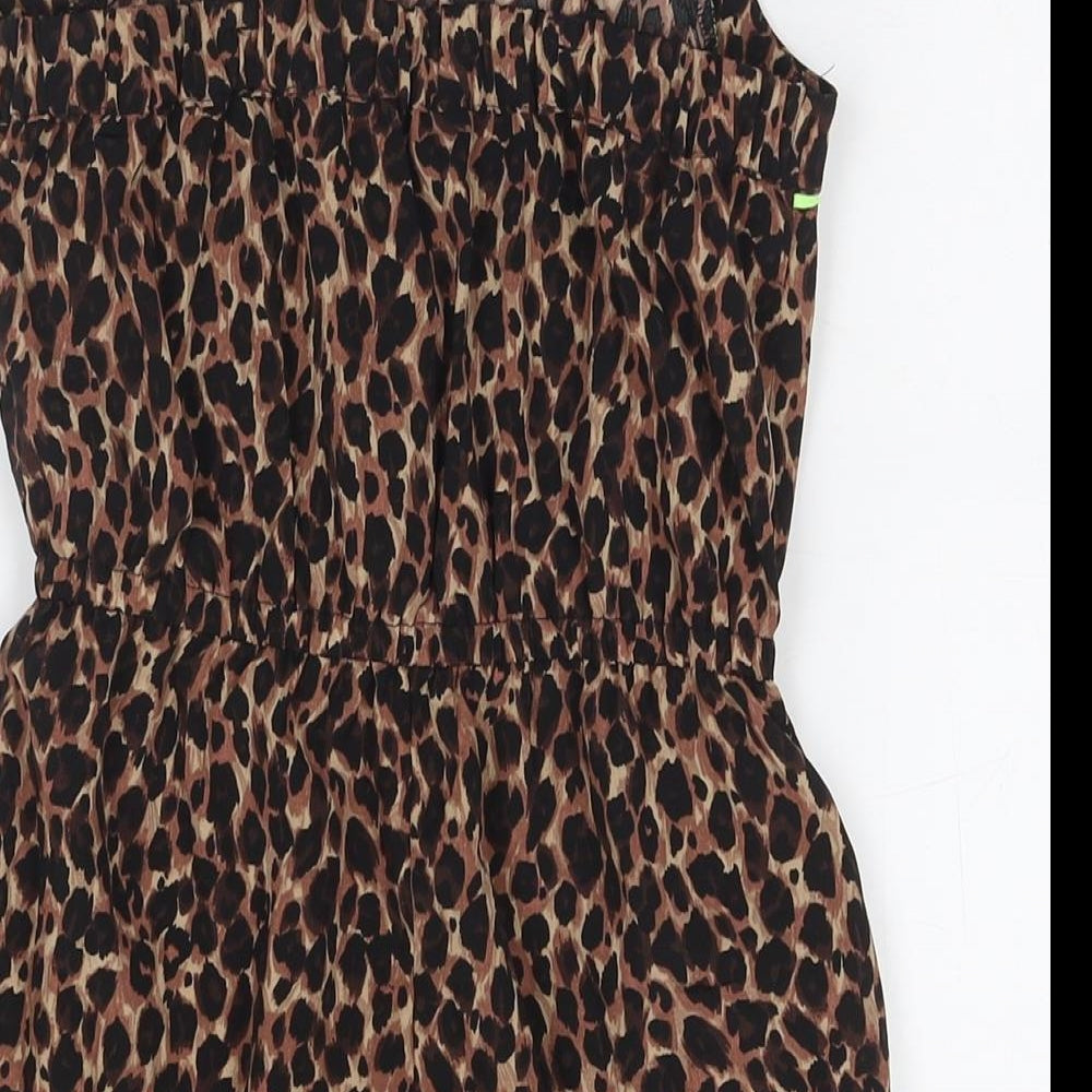 Candy Girls Brown Animal Print Polyester Romper One-Piece Size 10 Years L3 in Pullover - Leopard Print