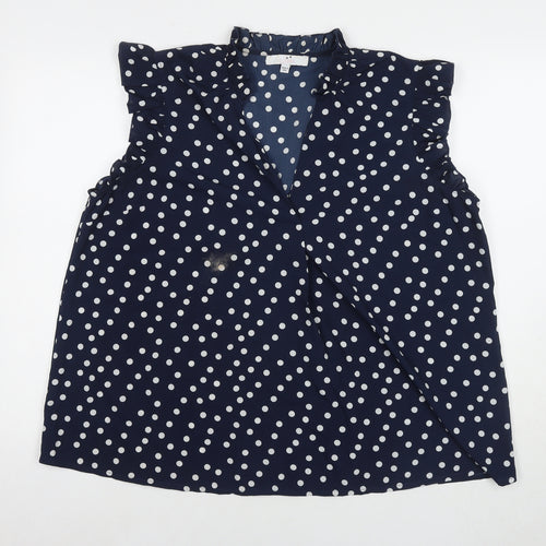 Julipa Womens Blue Polka Dot Polyester Basic Blouse Size 20 Round Neck