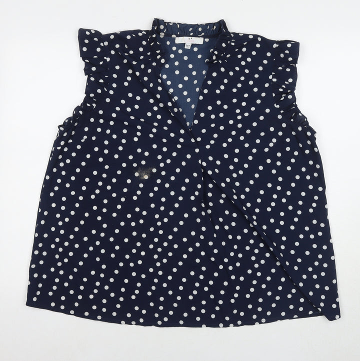 Julipa Womens Blue Polka Dot Polyester Basic Blouse Size 20 Round Neck