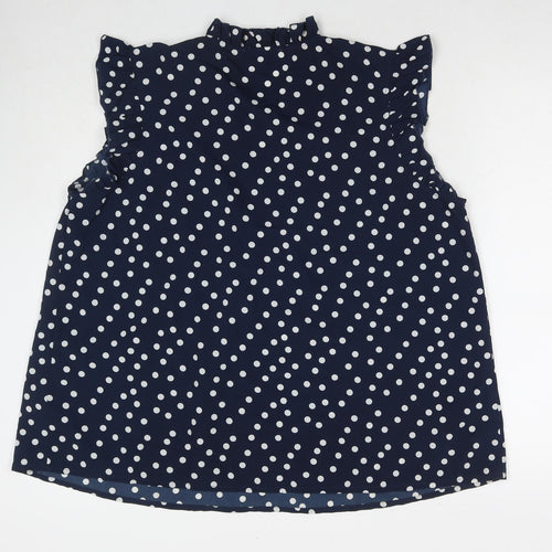 Julipa Womens Blue Polka Dot Polyester Basic Blouse Size 20 Round Neck
