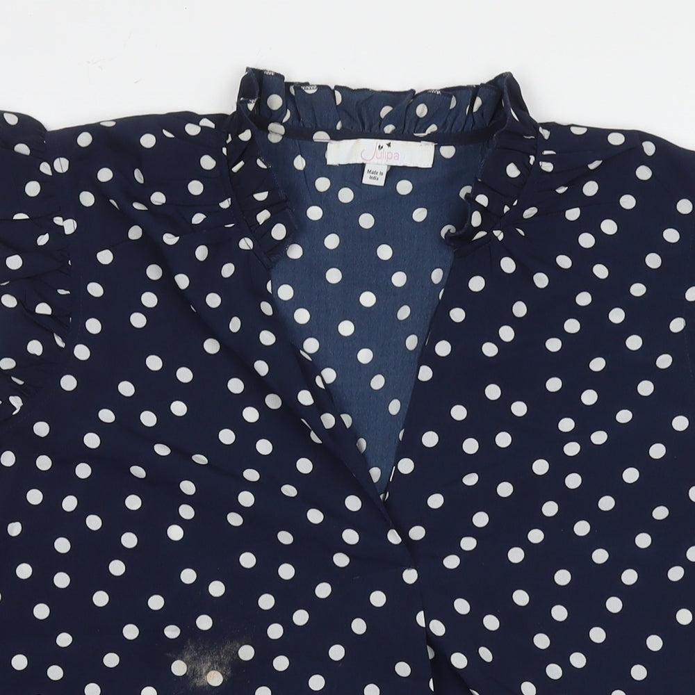 Julipa Womens Blue Polka Dot Polyester Basic Blouse Size 20 Round Neck