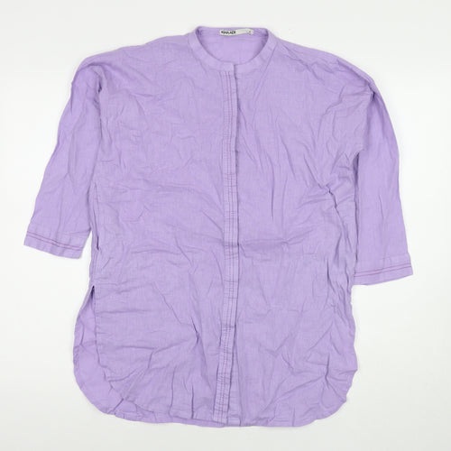 Khaadi Womens Purple Linen Tunic Button-Up Size 6 Round Neck