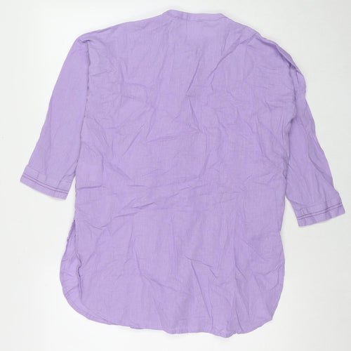 Khaadi Womens Purple Linen Tunic Button-Up Size 6 Round Neck
