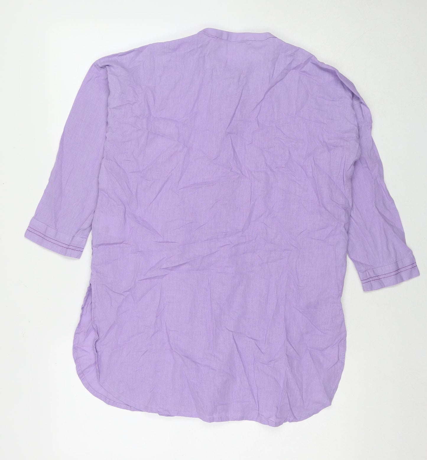 Khaadi Womens Purple Linen Tunic Button-Up Size 6 Round Neck