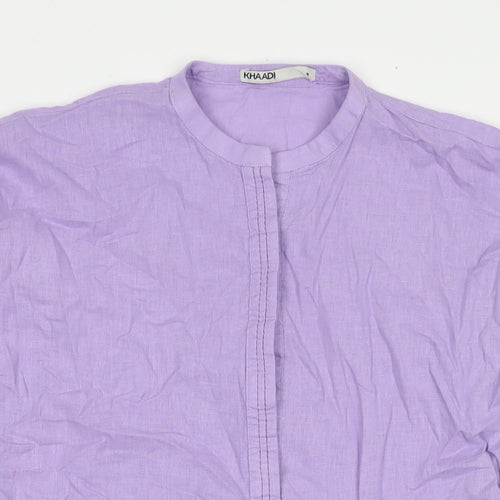 Khaadi Womens Purple Linen Tunic Button-Up Size 6 Round Neck