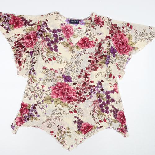 Saloos Womens Multicoloured Floral Polyester Basic Blouse Size L V-Neck - Size L/XL