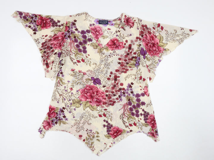 Saloos Womens Multicoloured Floral Polyester Basic Blouse Size L V-Neck - Size L/XL
