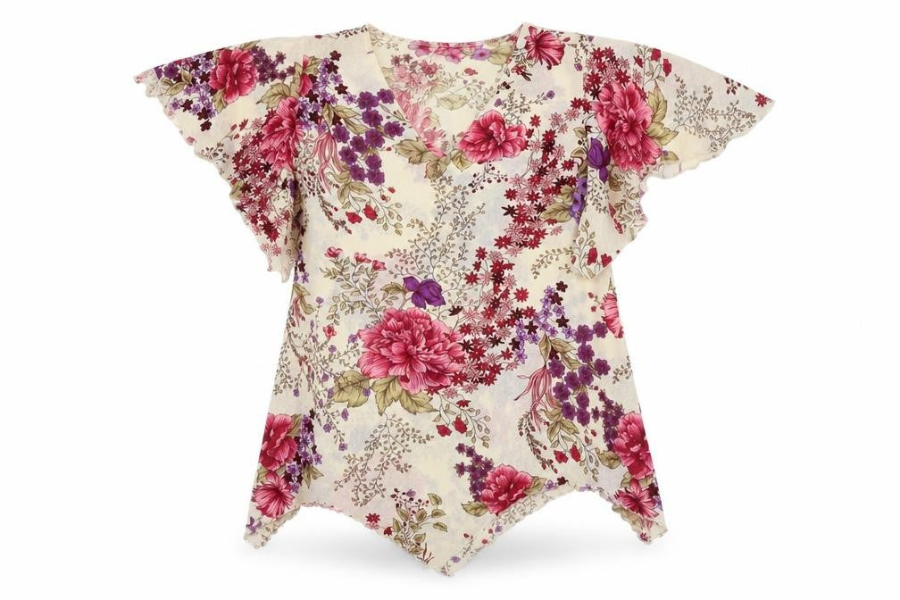 Front view of Saloos women’s multicoloured floral polyester basic blouse, size L, v-neck -, size L/xl
