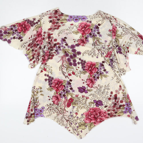 Saloos Womens Multicoloured Floral Polyester Basic Blouse Size L V-Neck - Size L/XL