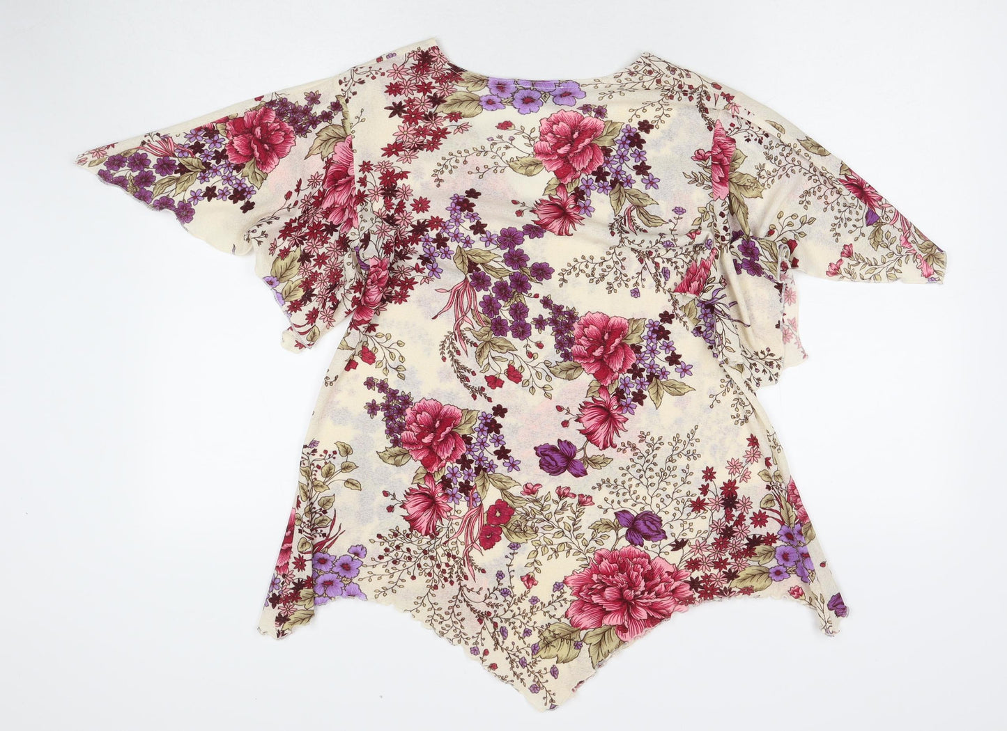 Saloos Womens Multicoloured Floral Polyester Basic Blouse Size L V-Neck - Size L/XL