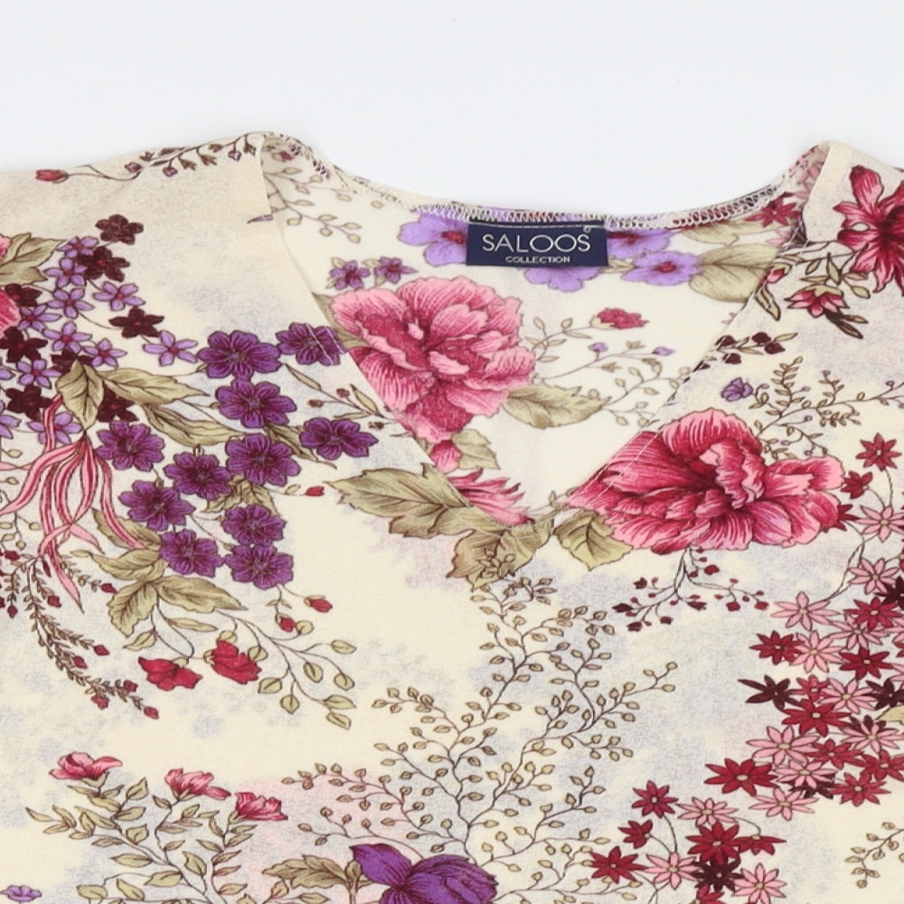 Saloos Womens Multicoloured Floral Polyester Basic Blouse Size L V-Neck - Size L/XL