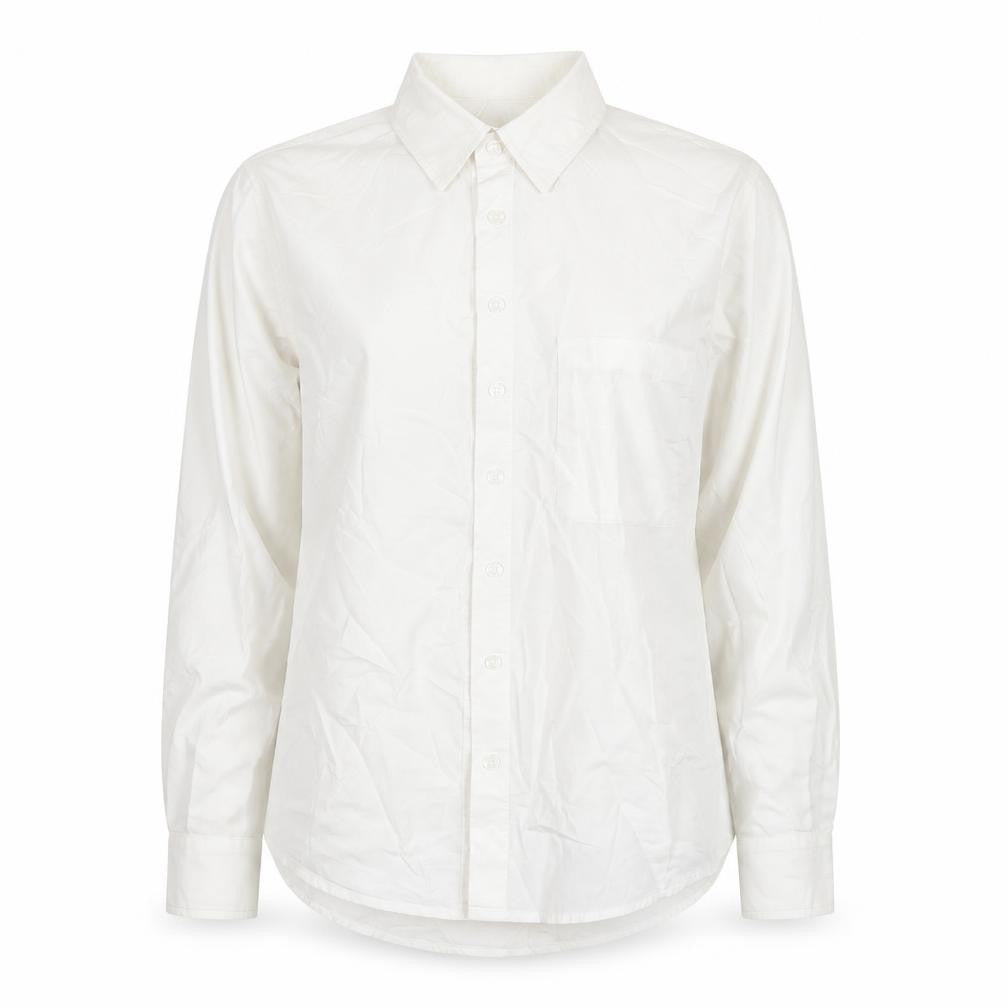 Front view of Glamorous women’s white viscose basic button-up, size UK 8, collared