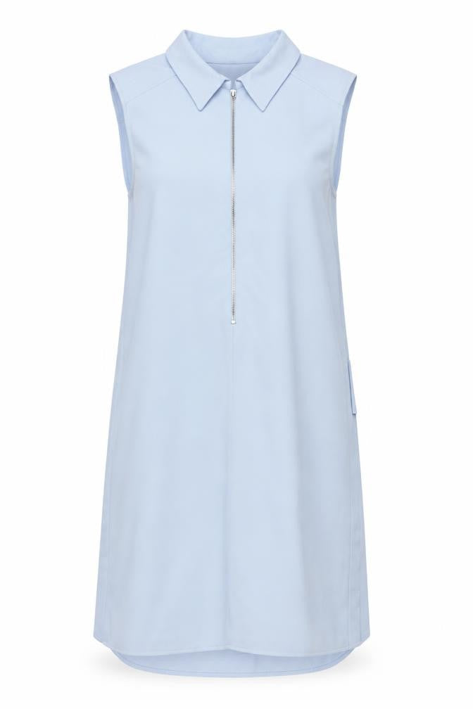Front view of Zara women’s blue polyester a-line, size S, collared zip