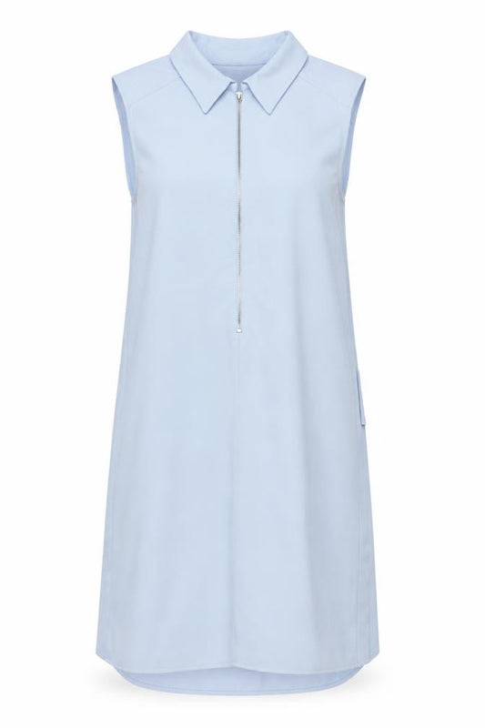 Front view of Zara women’s blue polyester a-line, size S, collared zip