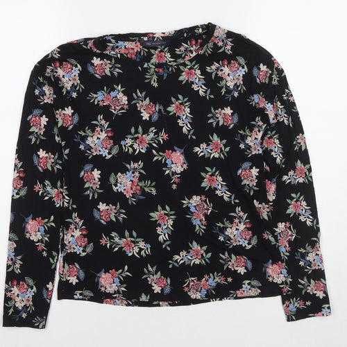 Marks and Spencer Womens Black Floral Viscose Basic Blouse Size 8 Round Neck