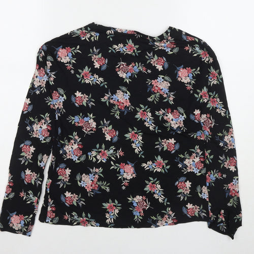 Marks and Spencer Womens Black Floral Viscose Basic Blouse Size 8 Round Neck