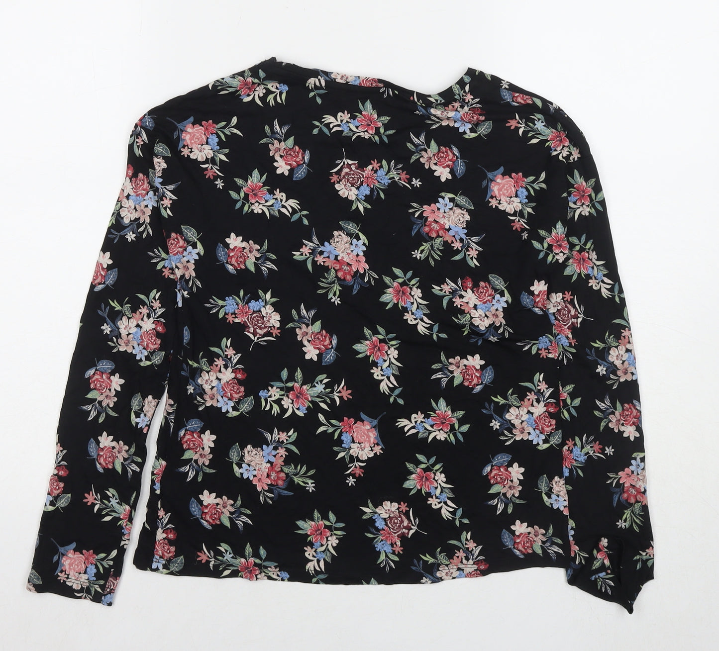 Marks and Spencer Womens Black Floral Viscose Basic Blouse Size 8 Round Neck