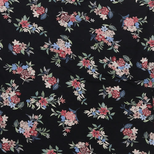 Marks and Spencer Womens Black Floral Viscose Basic Blouse Size 8 Round Neck