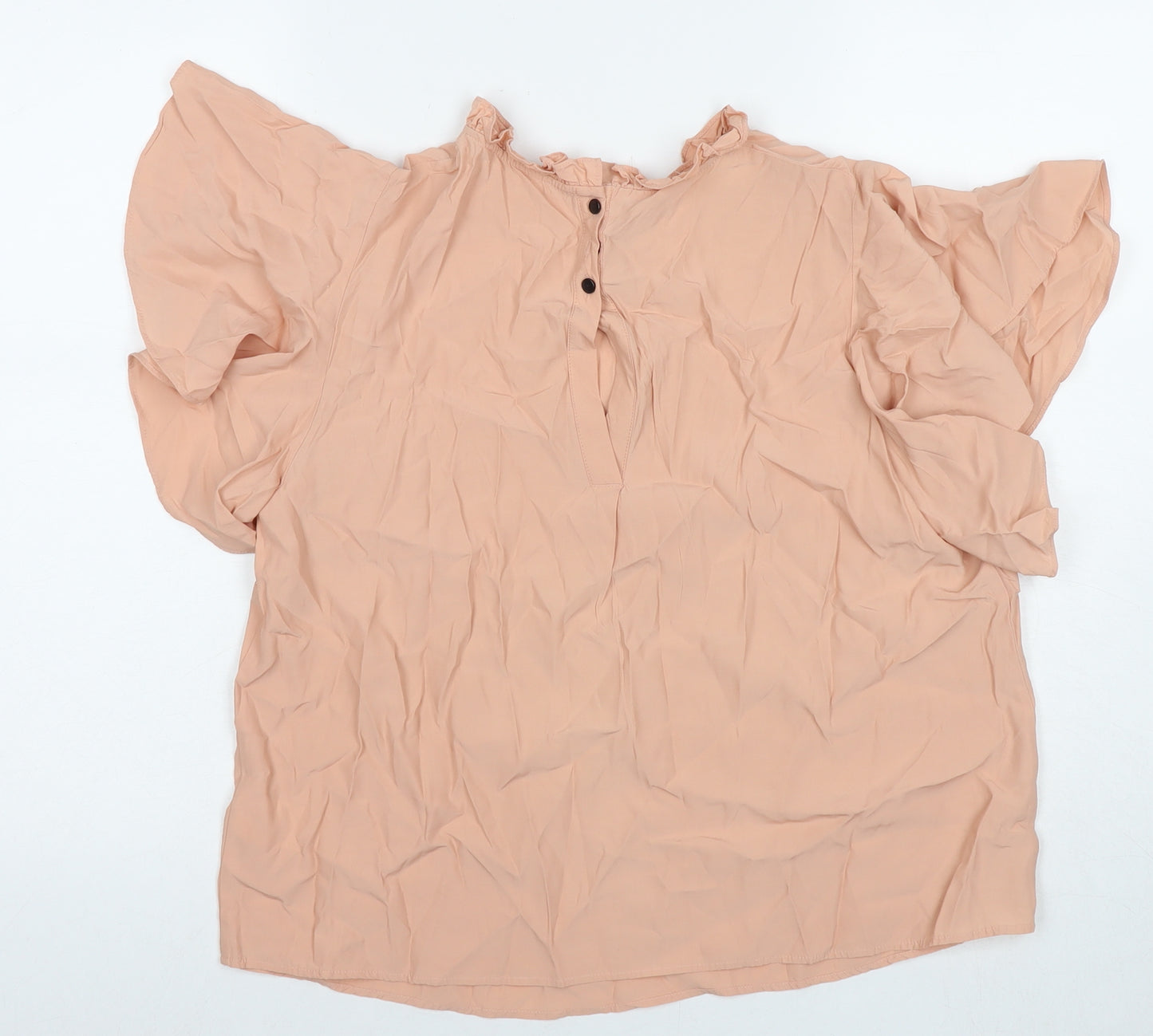 Oliver Bonas Womens Beige Viscose Basic Blouse Size 14 Round Neck